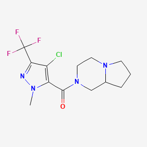 molecular formula C13H16ClF3N4O B10901875 [4-Chloro-1-methyl-3-(trifluoromethyl)-1H-pyrazol-5-YL][hexahydropyrrolo[1,2-A]pyrazin-2(1H)-YL]methanone 