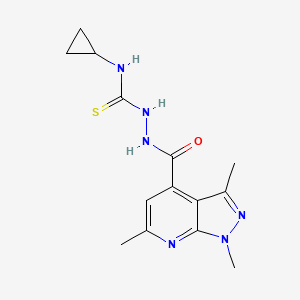 molecular formula C14H18N6OS B10901933 N-cyclopropyl-2-[(1,3,6-trimethyl-1H-pyrazolo[3,4-b]pyridin-4-yl)carbonyl]hydrazinecarbothioamide 