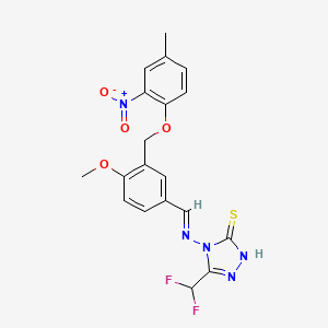 5-(difluoromethyl)-4-{[(E)-{4-methoxy-3-[(4-methyl-2-nitrophenoxy)methyl]phenyl}methylidene]amino}-4H-1,2,4-triazole-3-thiol