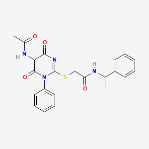 2-{[5-(acetylamino)-4,6-dioxo-1-phenyl-1,4,5,6-tetrahydropyrimidin-2-yl]sulfanyl}-N-(1-phenylethyl)acetamide