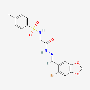 N-(2-{(2E)-2-[(6-bromo-1,3-benzodioxol-5-yl)methylidene]hydrazinyl}-2-oxoethyl)-4-methylbenzenesulfonamide (non-preferred name)