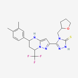 5-[5-(3,4-dimethylphenyl)-7-(trifluoromethyl)-4,5,6,7-tetrahydropyrazolo[1,5-a]pyrimidin-2-yl]-4-(tetrahydrofuran-2-ylmethyl)-4H-1,2,4-triazole-3-thiol