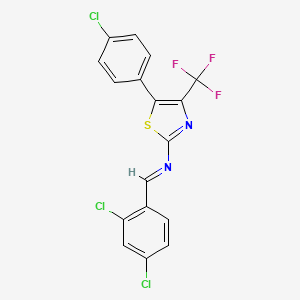 molecular formula C17H8Cl3F3N2S B10902470 5-(4-chlorophenyl)-N-[(E)-(2,4-dichlorophenyl)methylidene]-4-(trifluoromethyl)-1,3-thiazol-2-amine 