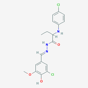 molecular formula C18H19Cl2N3O3 B10902786 N'-[(E)-(3-chloro-4-hydroxy-5-methoxyphenyl)methylidene]-2-[(4-chlorophenyl)amino]butanehydrazide 