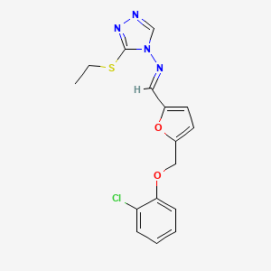 molecular formula C16H15ClN4O2S B10903934 N-[(E)-{5-[(2-chlorophenoxy)methyl]furan-2-yl}methylidene]-3-(ethylsulfanyl)-4H-1,2,4-triazol-4-amine 