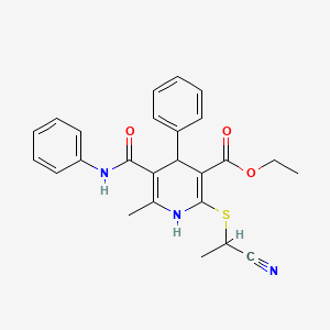 molecular formula C25H25N3O3S B10904191 Ethyl 2-[(1-cyanoethyl)sulfanyl]-6-methyl-4-phenyl-5-(phenylcarbamoyl)-1,4-dihydropyridine-3-carboxylate 