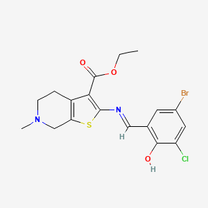 ethyl 2-{[(E)-(5-bromo-3-chloro-2-hydroxyphenyl)methylidene]amino}-6-methyl-4,5,6,7-tetrahydrothieno[2,3-c]pyridine-3-carboxylate