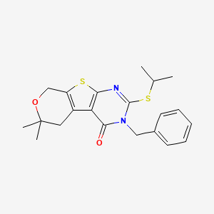 4-benzyl-12,12-dimethyl-5-propan-2-ylsulfanyl-11-oxa-8-thia-4,6-diazatricyclo[7.4.0.02,7]trideca-1(9),2(7),5-trien-3-one