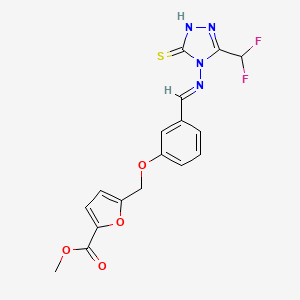 methyl 5-({3-[(E)-{[3-(difluoromethyl)-5-sulfanyl-4H-1,2,4-triazol-4-yl]imino}methyl]phenoxy}methyl)furan-2-carboxylate