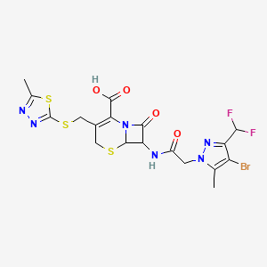 7-({[4-bromo-3-(difluoromethyl)-5-methyl-1H-pyrazol-1-yl]acetyl}amino)-3-{[(5-methyl-1,3,4-thiadiazol-2-yl)sulfanyl]methyl}-8-oxo-5-thia-1-azabicyclo[4.2.0]oct-2-ene-2-carboxylic acid