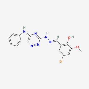 molecular formula C17H13BrN6O2 B10904743 4-bromo-2-methoxy-6-{(E)-[2-(5H-[1,2,4]triazino[5,6-b]indol-3-yl)hydrazinylidene]methyl}phenol 