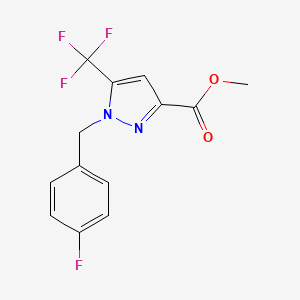 molecular formula C13H10F4N2O2 B10905212 Methyl 1-(4-fluorobenzyl)-5-(trifluoromethyl)-1H-pyrazole-3-carboxylate 