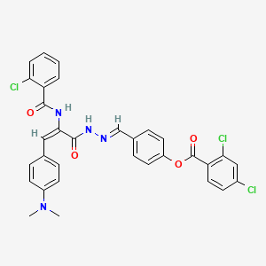 4-[(E)-(2-{(2E)-2-{[(2-chlorophenyl)carbonyl]amino}-3-[4-(dimethylamino)phenyl]prop-2-enoyl}hydrazinylidene)methyl]phenyl 2,4-dichlorobenzoate