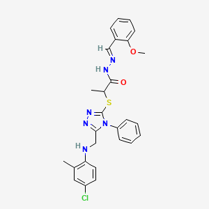 2-[(5-{[(4-chloro-2-methylphenyl)amino]methyl}-4-phenyl-4H-1,2,4-triazol-3-yl)sulfanyl]-N'-[(E)-(2-methoxyphenyl)methylidene]propanehydrazide