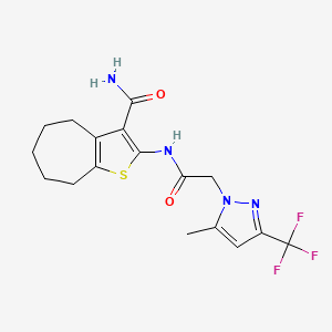 2-({[5-methyl-3-(trifluoromethyl)-1H-pyrazol-1-yl]acetyl}amino)-5,6,7,8-tetrahydro-4H-cyclohepta[b]thiophene-3-carboxamide