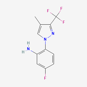 molecular formula C11H9F4N3 B10906969 5-Fluoro-2-[4-methyl-3-(trifluoromethyl)-1H-pyrazol-1-yl]aniline 