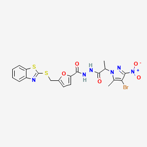 5-[(1,3-benzothiazol-2-ylsulfanyl)methyl]-N'-[2-(4-bromo-5-methyl-3-nitro-1H-pyrazol-1-yl)propanoyl]furan-2-carbohydrazide