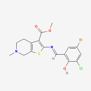 methyl 2-{[(E)-(5-bromo-3-chloro-2-hydroxyphenyl)methylidene]amino}-6-methyl-4,5,6,7-tetrahydrothieno[2,3-c]pyridine-3-carboxylate