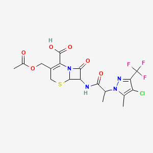 molecular formula C18H18ClF3N4O6S B10908083 3-[(acetyloxy)methyl]-7-({2-[4-chloro-5-methyl-3-(trifluoromethyl)-1H-pyrazol-1-yl]propanoyl}amino)-8-oxo-5-thia-1-azabicyclo[4.2.0]oct-2-ene-2-carboxylic acid 