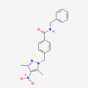 molecular formula C20H20N4O3 B10908403 N-benzyl-4-[(3,5-dimethyl-4-nitro-1H-pyrazol-1-yl)methyl]benzamide 