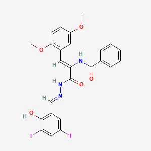 N-{(1Z)-1-(2,5-dimethoxyphenyl)-3-[(2E)-2-(2-hydroxy-3,5-diiodobenzylidene)hydrazinyl]-3-oxoprop-1-en-2-yl}benzamide