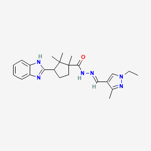 3-(1H-benzimidazol-2-yl)-N'-[(E)-(1-ethyl-3-methyl-1H-pyrazol-4-yl)methylidene]-1,2,2-trimethylcyclopentanecarbohydrazide