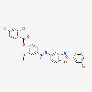 4-[(E)-{[2-(3-bromophenyl)-1,3-benzoxazol-5-yl]imino}methyl]-2-methoxyphenyl 2,4-dichlorobenzoate