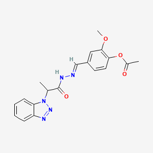 4-[(E)-{2-[2-(1H-benzotriazol-1-yl)propanoyl]hydrazinylidene}methyl]-2-methoxyphenyl acetate