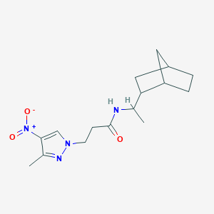 molecular formula C16H24N4O3 B10909327 N-[1-(bicyclo[2.2.1]hept-2-yl)ethyl]-3-(3-methyl-4-nitro-1H-pyrazol-1-yl)propanamide 