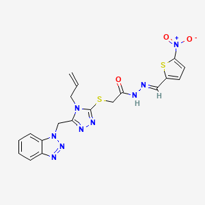 molecular formula C19H17N9O3S2 B10909330 2-{[5-(1H-benzotriazol-1-ylmethyl)-4-(prop-2-en-1-yl)-4H-1,2,4-triazol-3-yl]sulfanyl}-N'-[(E)-(5-nitrothiophen-2-yl)methylidene]acetohydrazide 