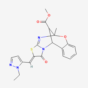 molecular formula C21H20N4O4S B10909334 methyl (2Z)-2-[(1-ethyl-1H-pyrazol-5-yl)methylidene]-5-methyl-1-oxo-1,2-dihydro-5H,11H-5,11-methano[1,3]thiazolo[2,3-d][1,3,5]benzoxadiazocine-13-carboxylate 