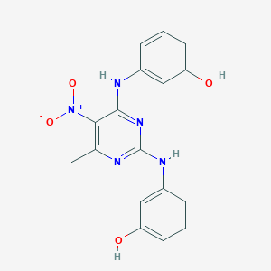 molecular formula C17H15N5O4 B10909360 3,3'-[(6-Methyl-5-nitropyrimidine-2,4-diyl)diimino]diphenol 