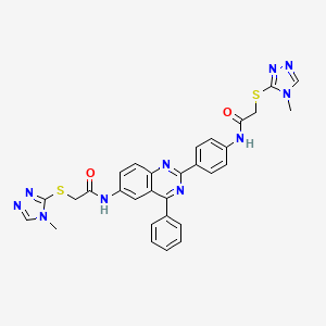 molecular formula C30H26N10O2S2 B10909479 2-[(4-methyl-4H-1,2,4-triazol-3-yl)sulfanyl]-N-{2-[4-({[(4-methyl-4H-1,2,4-triazol-3-yl)sulfanyl]acetyl}amino)phenyl]-4-phenylquinazolin-6-yl}acetamide 