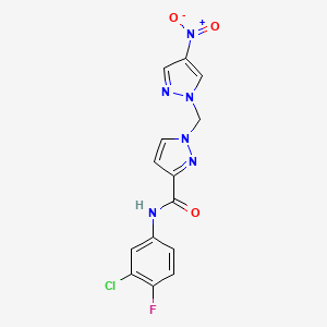 molecular formula C14H10ClFN6O3 B10909502 N-(3-chloro-4-fluorophenyl)-1-[(4-nitro-1H-pyrazol-1-yl)methyl]-1H-pyrazole-3-carboxamide 