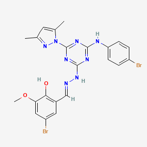 4-bromo-2-[(E)-(2-{4-[(4-bromophenyl)amino]-6-(3,5-dimethyl-1H-pyrazol-1-yl)-1,3,5-triazin-2-yl}hydrazinylidene)methyl]-6-methoxyphenol