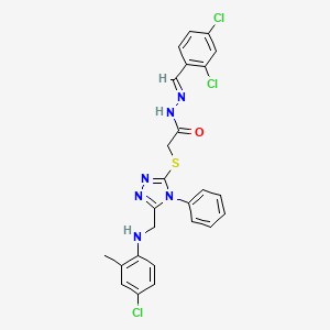 2-[(5-{[(4-chloro-2-methylphenyl)amino]methyl}-4-phenyl-4H-1,2,4-triazol-3-yl)sulfanyl]-N'-[(E)-(2,4-dichlorophenyl)methylidene]acetohydrazide