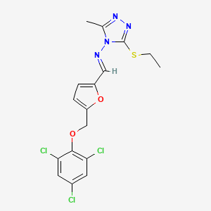 molecular formula C17H15Cl3N4O2S B10909703 3-(ethylsulfanyl)-5-methyl-N-[(E)-{5-[(2,4,6-trichlorophenoxy)methyl]furan-2-yl}methylidene]-4H-1,2,4-triazol-4-amine 