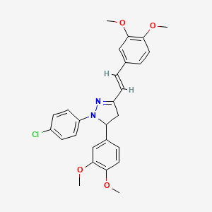 molecular formula C27H27ClN2O4 B10909723 1-(4-chlorophenyl)-5-(3,4-dimethoxyphenyl)-3-[(E)-2-(3,4-dimethoxyphenyl)ethenyl]-4,5-dihydro-1H-pyrazole 