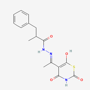 2-methyl-3-phenyl-N'-[(1E)-1-(2,4,6-trioxo-1,3-thiazinan-5-ylidene)ethyl]propanehydrazide