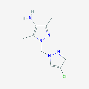 molecular formula C9H12ClN5 B10909785 1-[(4-chloro-1H-pyrazol-1-yl)methyl]-3,5-dimethyl-1H-pyrazol-4-amine 