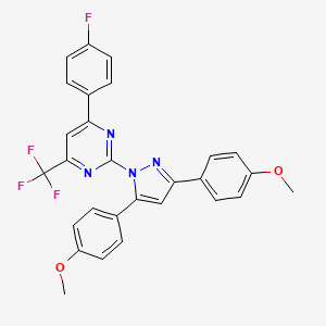 molecular formula C28H20F4N4O2 B10909866 2-[3,5-bis(4-methoxyphenyl)-1H-pyrazol-1-yl]-4-(4-fluorophenyl)-6-(trifluoromethyl)pyrimidine 