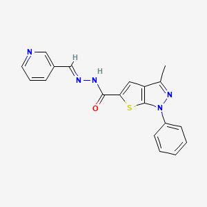 molecular formula C19H15N5OS B10910054 3-ME-1-PH-N'-(3-Pyridinylmethylene)-1H-thieno(2,3-C)pyrazole-5-carbohydrazide 