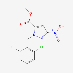 molecular formula C12H9Cl2N3O4 B10910067 Methyl 1-(2,6-dichlorobenzyl)-3-nitro-1H-pyrazole-5-carboxylate 