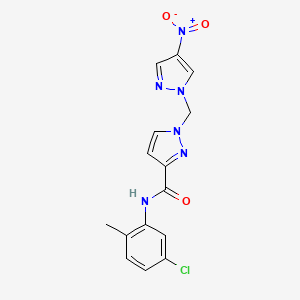 molecular formula C15H13ClN6O3 B10910081 N-(5-chloro-2-methylphenyl)-1-[(4-nitro-1H-pyrazol-1-yl)methyl]-1H-pyrazole-3-carboxamide 