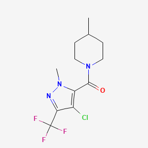 molecular formula C12H15ClF3N3O B10910132 [4-chloro-1-methyl-3-(trifluoromethyl)-1H-pyrazol-5-yl](4-methylpiperidin-1-yl)methanone 