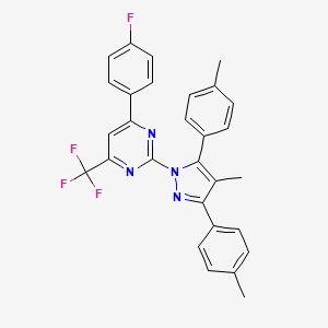 molecular formula C29H22F4N4 B10910158 4-(4-fluorophenyl)-2-[4-methyl-3,5-bis(4-methylphenyl)-1H-pyrazol-1-yl]-6-(trifluoromethyl)pyrimidine 