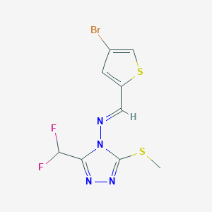 molecular formula C9H7BrF2N4S2 B10910159 N-[(E)-(4-bromothiophen-2-yl)methylidene]-3-(difluoromethyl)-5-(methylsulfanyl)-4H-1,2,4-triazol-4-amine 