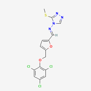 molecular formula C15H11Cl3N4O2S B10910234 3-(methylsulfanyl)-N-[(E)-{5-[(2,4,6-trichlorophenoxy)methyl]furan-2-yl}methylidene]-4H-1,2,4-triazol-4-amine 