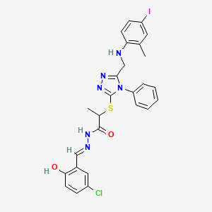 N'-[(E)-(5-chloro-2-hydroxyphenyl)methylidene]-2-[(5-{[(4-iodo-2-methylphenyl)amino]methyl}-4-phenyl-4H-1,2,4-triazol-3-yl)sulfanyl]propanehydrazide