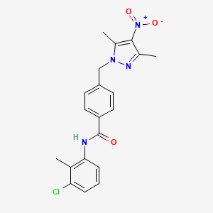 molecular formula C20H19ClN4O3 B10910250 N-(3-chloro-2-methylphenyl)-4-[(3,5-dimethyl-4-nitro-1H-pyrazol-1-yl)methyl]benzamide 